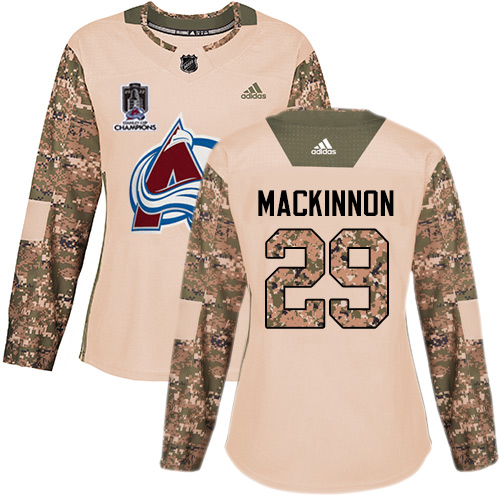 Adidas Colorado Avalanche #29 Nathan MacKinnon Camo Authentic Women’s 2022 Stanley Cup Champions Veterans Day Stitched NHL Jersey Womens->women nhl jersey->Women Jersey