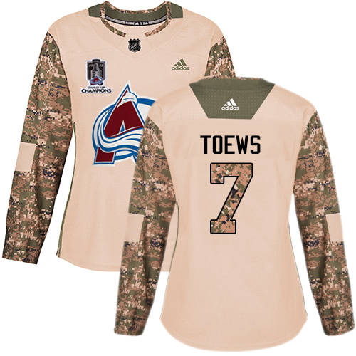 Adidas Colorado Avalanche #7 Devon Toews Camo Authentic Women’s 2022 Stanley Cup Champions Veterans Day Stitched NHL Jersey Womens->colorado avalanche->NHL Jersey