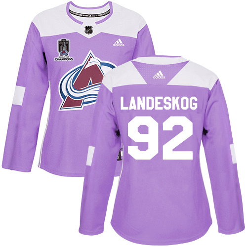 Adidas Colorado Avalanche #92 Gabriel Landeskog Purple Women’s 2022 Stanley Cup Champions Authentic Fights Cancer Stitched NHL Jersey Womens->colorado avalanche->NHL Jersey