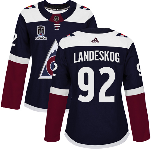 Adidas Colorado Avalanche #92 Gabriel Landeskog Navy Women’s 2022 Stanley Cup Champions Alternate Authentic Stitched NHL Jersey Womens->colorado avalanche->NHL Jersey