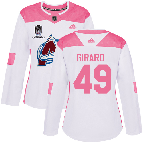 Adidas Colorado Avalanche #49 Samuel Girard White/Pink 2022 Stanley Cup Champions Authentic Fashion Women’s Stitched NHL Jersey Womens->colorado avalanche->NHL Jersey