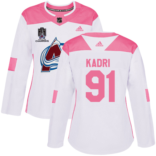 Adidas Colorado Avalanche #91 Nazem Kadri White/Pink 2022 Stanley Cup Champions Authentic Fashion Women’s Stitched NHL Jersey Womens->youth nhl jersey->Youth Jersey
