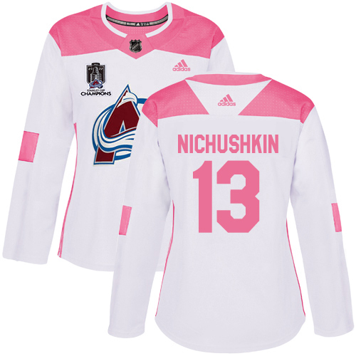 Adidas Colorado Avalanche #13 Valeri Nichushkin White/Pink 2022 Stanley Cup Champions Authentic Fashion Women’s Stitched NHL Jersey Womens->women nhl jersey->Women Jersey