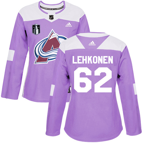 Adidas Colorado Avalanche #62 Artturi Lehkonen Purple Women’s 2022 Stanley Cup Final Patch Authentic Fights Cancer Stitched NHL Jersey Womens->women nhl jersey->Women Jersey
