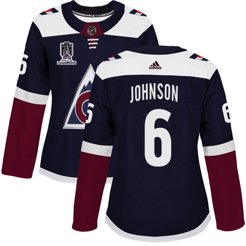Adidas Colorado Avalanche #6 Erik Johnson Navy Women’s 2022 Stanley Cup Champions Alternate Authentic Stitched NHL Jersey Womens->youth nhl jersey->Youth Jersey