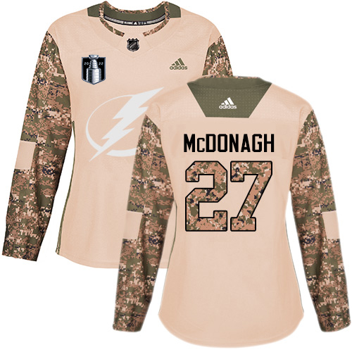 Adidas Tampa Bay Lightning #27 Ryan McDonagh Camo Authentic 2022 Stanley Cup Final Patch Women’s Veterans Day Stitched NHL Jersey Womens->women nhl jersey->Women Jersey