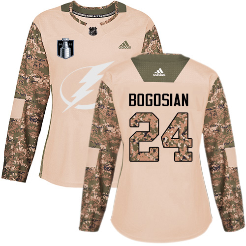Adidas Tampa Bay Lightning #24 Zach Bogosian Camo Authentic 2022 Stanley Cup Final Patch Women’s Veterans Day Stitched NHL Jersey Womens->women nhl jersey->Women Jersey