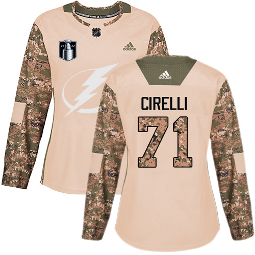 Adidas Tampa Bay Lightning #71 Anthony Cirelli Camo Authentic 2022 Stanley Cup Final Patch Women’s Veterans Day Stitched NHL Jersey Womens->women nhl jersey->Women Jersey