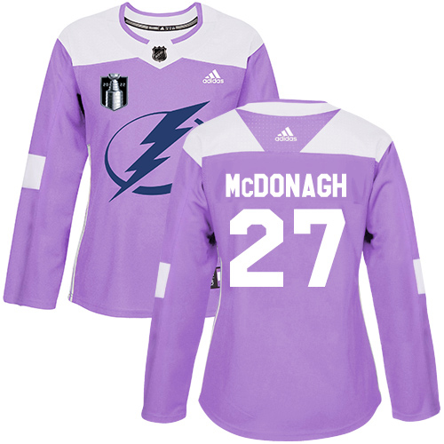 Adidas Tampa Bay Lightning #27 Ryan McDonagh Purple Authentic 2022 Stanley Cup Final Patch Women’s Fights Cancer Stitched NHL Jersey Womens->women nhl jersey->Women Jersey