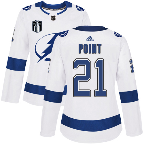 Adidas Tampa Bay Lightning #21 Brayden Point White 2022 Stanley Cup Final Patch Women’s Road Authentic NHL Stanley Cup Final Patch Jersey Womens
