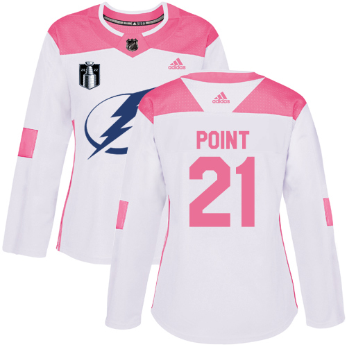 Adidas Tampa Bay Lightning #21 Brayden Point White/Pink 2022 Stanley Cup Final Patch Authentic Fashion Women’s Stitched NHL Jersey Womens