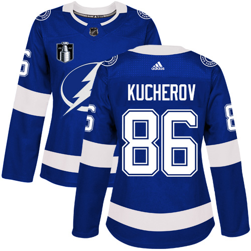 Adidas Tampa Bay Lightning #86 Nikita Kucherov Blue 2022 Stanley Cup Final Patch Women’s Home Authentic Stitched NHL Jersey Womens->women nhl jersey->Women Jersey