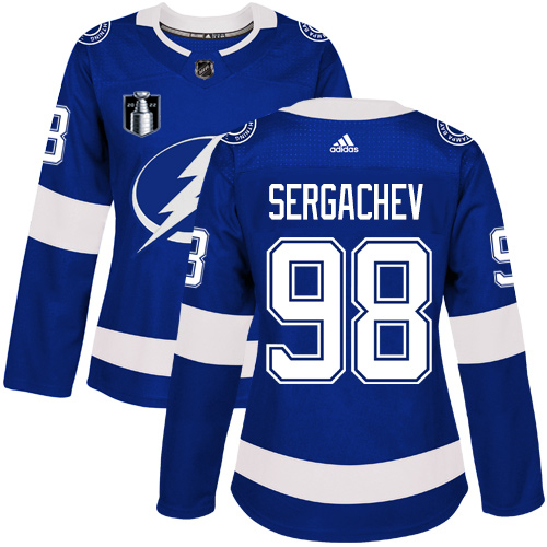 Adidas Tampa Bay Lightning #98 Mikhail Sergachev Blue 2022 Stanley Cup Final Patch Women’s Home Authentic Stitched NHL Jersey Womens->women nhl jersey->Women Jersey