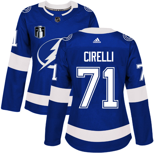 Adidas Tampa Bay Lightning #71 Anthony Cirelli Blue 2022 Stanley Cup Final Patch Women’s Home Authentic Stitched NHL Jersey Womens->women nhl jersey->Women Jersey