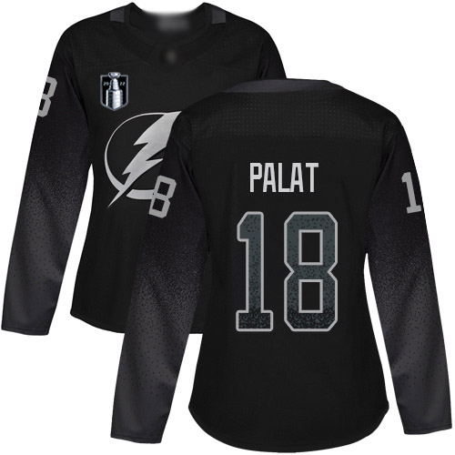 Adidas Tampa Bay Lightning #18 Ondrej Palat Black 2022 Stanley Cup Final Patch Women’s Alternate Authentic Stitched NHL Jersey Womens->women nhl jersey->Women Jersey