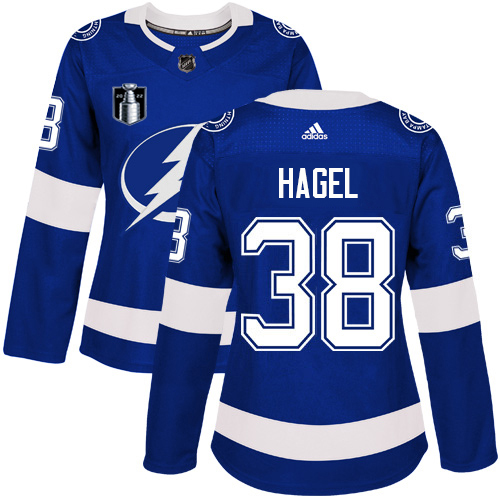 Adidas Tampa Bay Lightning #38 Brandon Hagel Blue Women’s 2022 Stanley Cup Final Patch Home Authentic Stitched NHL Jersey Womens->women nhl jersey->Women Jersey