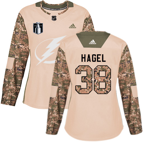 Adidas Tampa Bay Lightning #38 Brandon Hagel Camo Women’s Authentic 2022 Stanley Cup Final Patch Veterans Day Stitched NHL Jersey Womens->women nhl jersey->Women Jersey