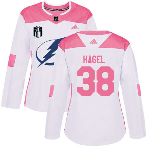 Adidas Tampa Bay Lightning #38 Brandon Hagel White/Pink 2022 Stanley Cup Final Patch Authentic Fashion Women’s Stitched NHL Jersey Womens->women nhl jersey->Women Jersey
