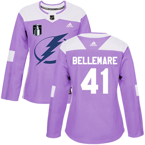 Adidas Tampa Bay Lightning #41 Pierre-Edouard Bellemare Purple Women’s Authentic 2022 Stanley Cup Final Patch Fights Cancer Stitched NHL Jersey Womens->women nhl jersey->Women Jersey