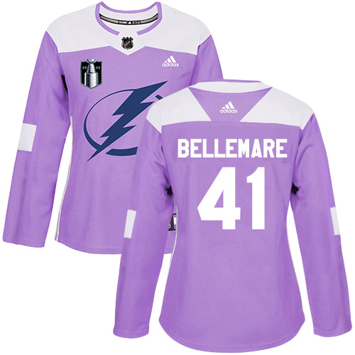 Adidas Tampa Bay Lightning #41 Pierre-Edouard Bellemare Purple Women’s Authentic 2022 Stanley Cup Final Patch Fights Cancer Stitched NHL Jersey Womens