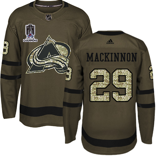 Adidas Colorado Avalanche #29 Nathan MacKinnon Green Youth 2022 Stanley Cup Champions Salute To Service Stitched NHL Jersey Youth->women nhl jersey->Women Jersey