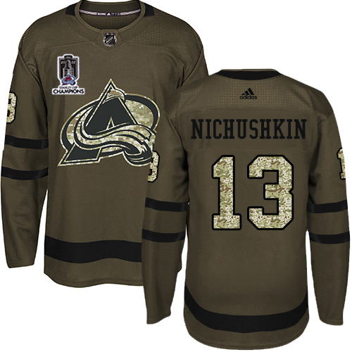 Adidas Colorado Avalanche #13 Valeri Nichushkin Green Youth 2022 Stanley Cup Champions Salute To Service Stitched NHL Jersey Youth->youth nhl jersey->Youth Jersey