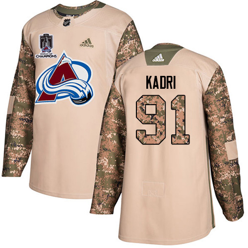 Adidas Colorado Avalanche #91 Nazem Kadri Camo Authentic Youth 2022 Stanley Cup Champions Veterans Day Stitched NHL Jersey Youth->youth nhl jersey->Youth Jersey