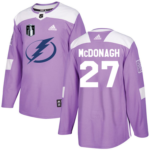 Adidas Tampa Bay Lightning #27 Ryan McDonagh Purple Authentic 2022 Stanley Cup Final Patch Youth Fights Cancer Stitched NHL Jersey Youth->youth nhl jersey->Youth Jersey