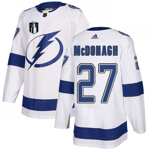 Adidas Tampa Bay Lightning #27 Ryan McDonagh White 2022 Stanley Cup Final Patch Youth Road Authentic NHL Stanley Cup Final Patch Jersey Youth->youth nhl jersey->Youth Jersey