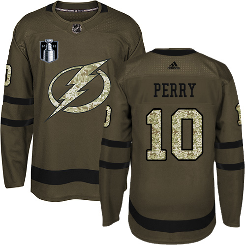 Adidas Tampa Bay Lightning #10 Corey Perry Green 2022 Stanley Cup Final Patch Salute to Service Stitched Youth NHL Jersey Youth