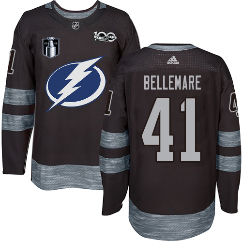 Adidas Tampa Bay Lightning #41 Pierre-Edouard Bellemare Black 2022 Stanley Cup Final Patch 100th Anniversary Stitched Youth NHL Jersey Youth->youth nhl jersey->Youth Jersey