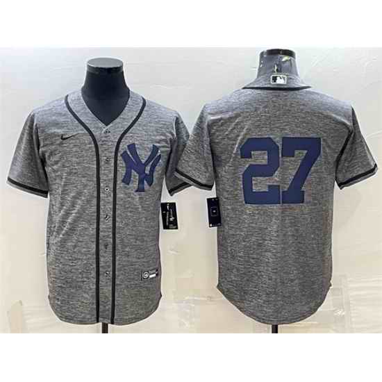 Men New York Yankees #27 Giancarlo Stanton Grey Cool Base Stitched Jersey->new york yankees->MLB Jersey