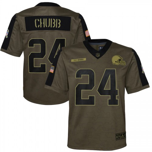 Cleveland Cleveland Browns #24 Nick Chubb Olive Nike Youth 2021 Salute To Service Game Jersey Youth->women nfl jersey->Women Jersey