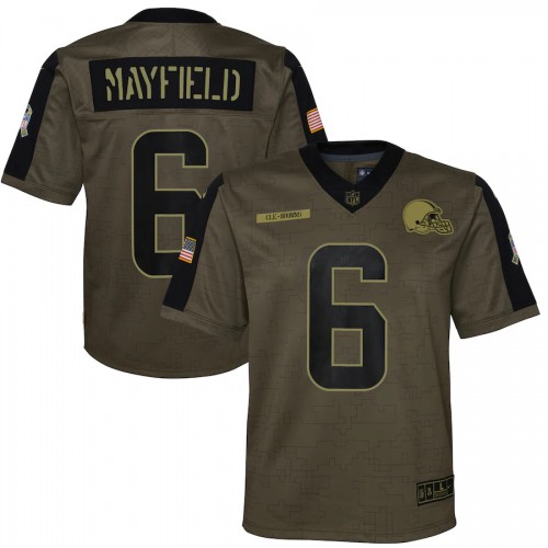 Cleveland Cleveland Browns #6 Baker Mayfield Olive Nike Youth 2021 Salute To Service Game Jersey Youth->youth nfl jersey->Youth Jersey