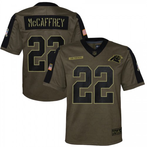 Carolina Carolina Panthers #22 Christian McCaffrey Olive Nike Youth 2021 Salute To Service Game Jersey Youth->carolina panthers->NFL Jersey