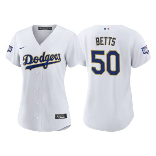 Los Angeles Los Angeles Dodgers #50 Mookie Betts Women’s Nike 2021 Gold Program World Series Champions MLB Jersey Whtie Womens->youth mlb jersey->Youth Jersey