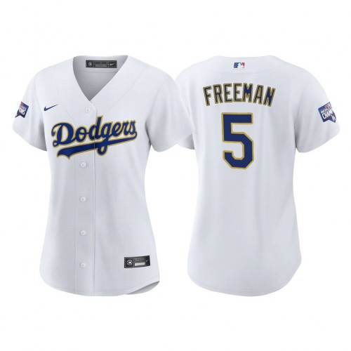 Los Angeles Los Angeles Dodgers #5 Freddie Freeman Women’s Nike 2021 Gold Program World Series Champions MLB Jersey – Whtie Womens->los angeles dodgers->MLB Jersey