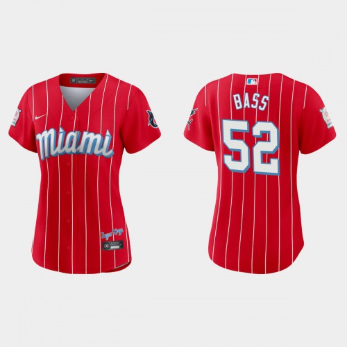 Miami Miami Marlins #52 Anthony Bass Women’s Nike 2021 City Connect Authentic MLB Jersey Red Womens->youth mlb jersey->Youth Jersey