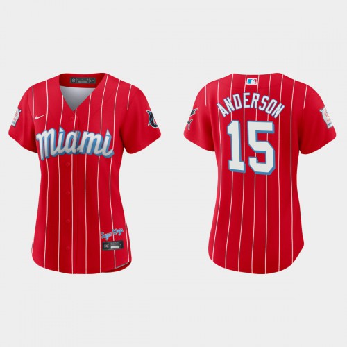 Miami Miami Marlins #15 Brian Anderson Women’s Nike 2021 City Connect Authentic MLB Jersey Red Womens->youth mlb jersey->Youth Jersey