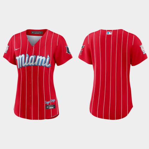 Miami Miami Marlins Women’s Nike 2021 City Connect Authentic MLB Jersey Red Womens->miami marlins->MLB Jersey