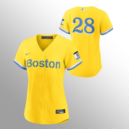 Boston Boston Red Sox #28 J.D. Martinez Women’s Nike 2021 City Connect Gold Fans Version MLB Jersey – No Name Womens->women mlb jersey->Women Jersey