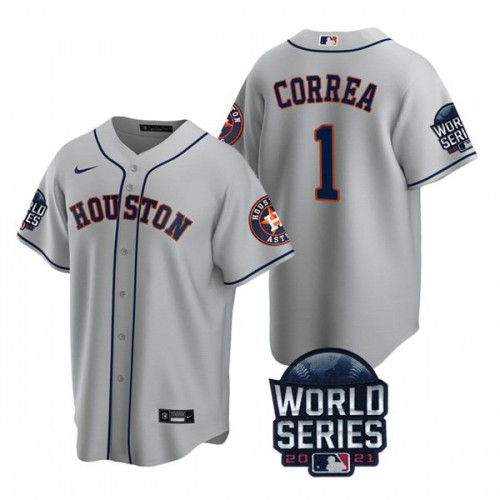 Houston Houston Astros #1 Carlos Correa Youth Nike 150th Anniversary 2021 World Series Authentic MLB Jersey – Gray Youth->houston astros->MLB Jersey