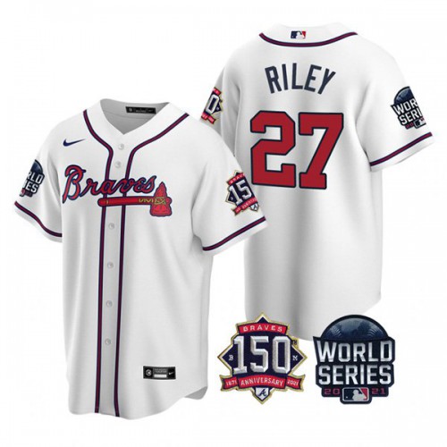 Atlanta Atlanta Braves #27 Austin Riley Nike 150th Anniversary 2021 World Series Youth MLB Jersey – White Youth->youth mlb jersey->Youth Jersey
