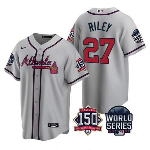 Atlanta Atlanta Braves #27 Austin Riley Nike 150th Anniversary 2021 World Series Youth MLB Jersey – Grey Youth->atlanta braves->MLB Jersey