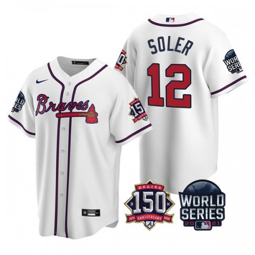 Atlanta Atlanta Braves #12 Jorge Soler Nike 150th Anniversary 2021 World Series Youth MLB Jersey – White Youth->youth mlb jersey->Youth Jersey