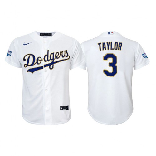 Los Angeles Los Angeles Dodgers #3 Chris Taylor Youth Nike 2021 Gold Program World Series Champions MLB Jersey Whtie Youth->youth mlb jersey->Youth Jersey
