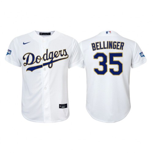 Los Angeles Los Angeles Dodgers #35 Cody Bellinger Youth Nike 2021 Gold Program World Series Champions MLB Jersey Whtie Youth->youth mlb jersey->Youth Jersey