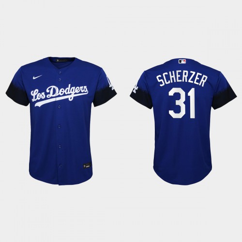 Los Angeles Los Angeles Dodgers #31 Max Scherzer Nike Youth 2021 City Connect MLB Jersey Royal Youth->youth mlb jersey->Youth Jersey
