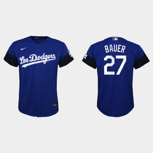 Los Angeles Los Angeles Dodgers #27 Trevor Bauer Nike Youth 2021 City Connect MLB Jersey Royal Youth->women mlb jersey->Women Jersey