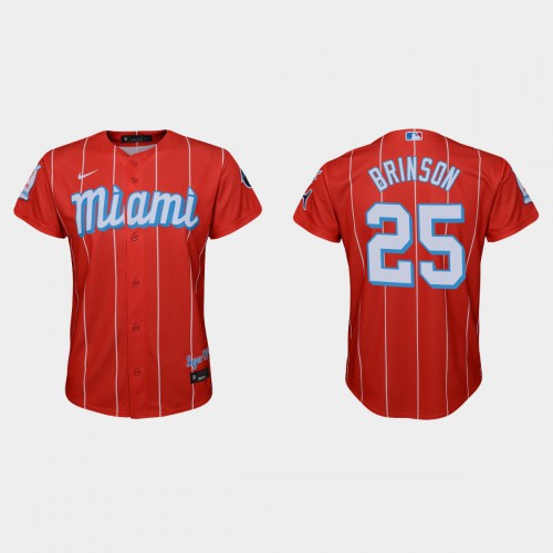 Miami Miami Marlins #25 Lewis Brinson Youth Nike 2021 City Connect Authentic MLB Jersey Red Youth->youth mlb jersey->Youth Jersey